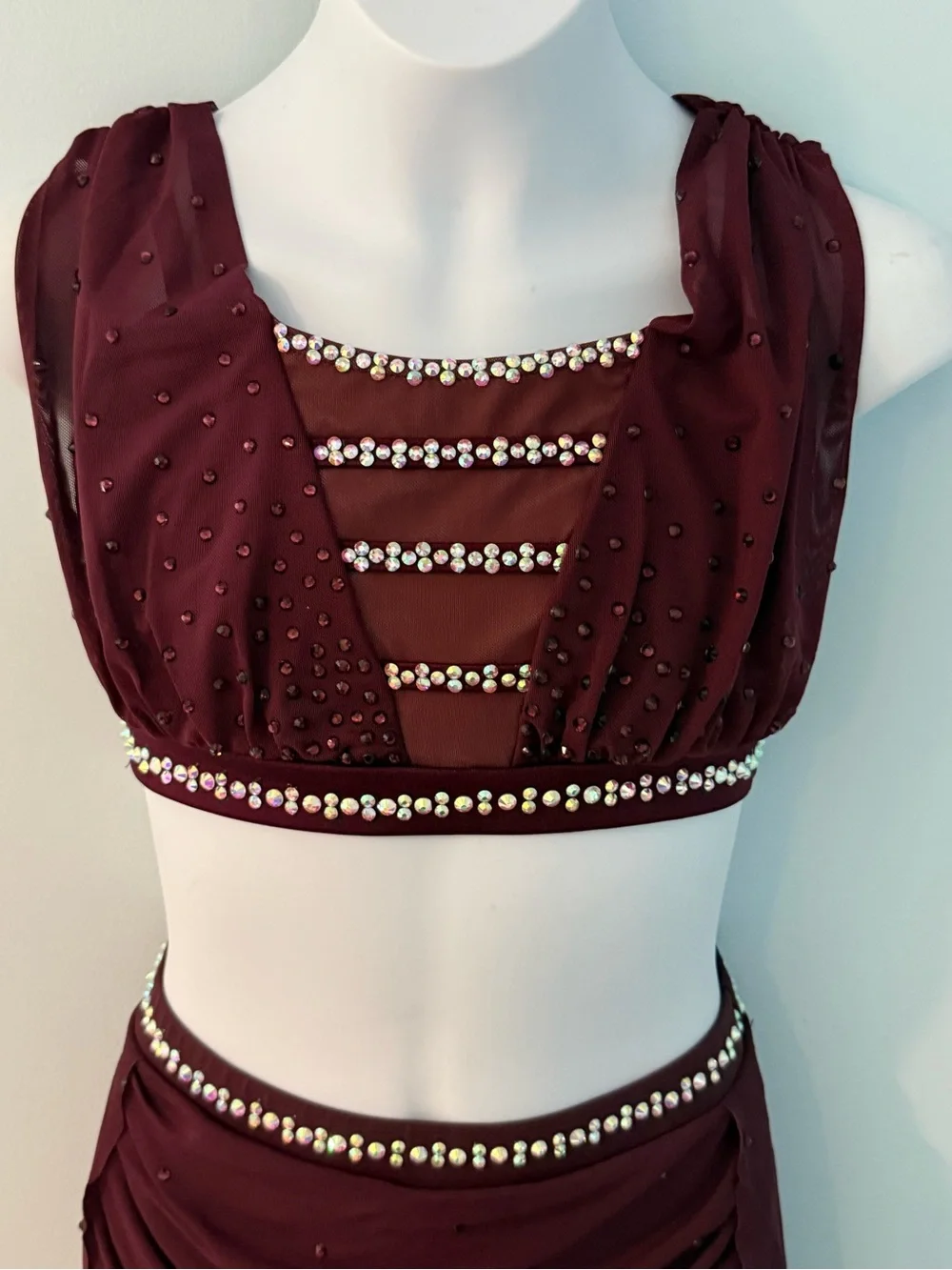 Girls Size 14 Rhinestone Lyrical Costume, Maroon Dance Outfit